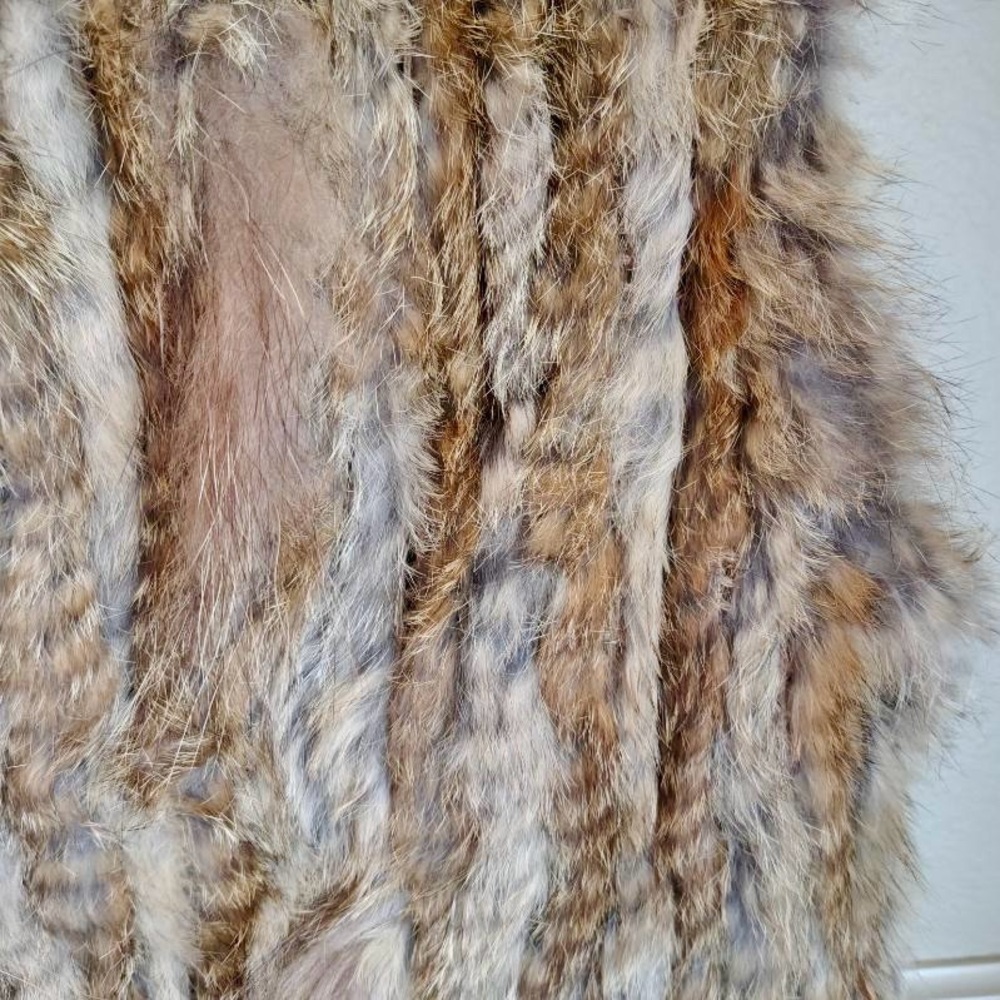 Meefur Rabbit Raccoon Hair Fur Vest Womens L Brown Long Fringe Twilight Victoria - Picture 14 of 15